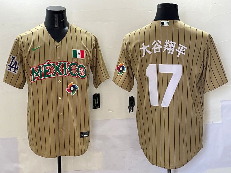 Men Los Angeles Dodgers 17 Ohtani Brown Stripe Mexico Joint Name 2025 Nike MLB Jersey style 31